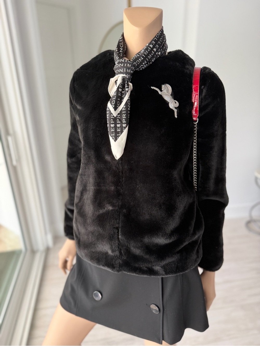 H&M Black Faux Fur Cropped Jacket Like New Size S-M
